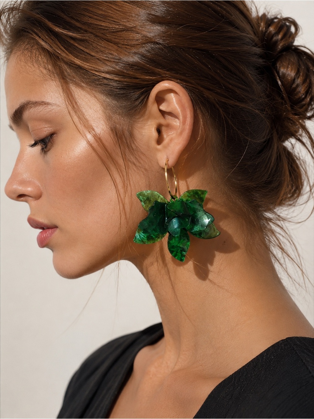 Zara Green Floral Statement Hoop Earrings - Women Jewelry NWOT